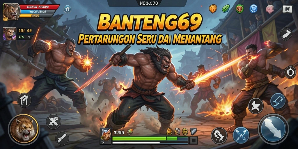Tampilan gameplay mendebarkan di arena pertarungan BANTENG69.