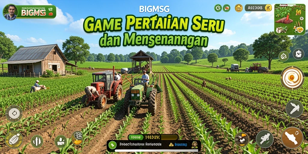 Tangkapan layar gameplay BIGMSG menampilkan kebun yang cantik dan interaktif.