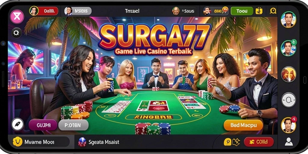 Screenshot SURGA77 menampilkan pemain berinteraksi dengan dealer di Live Casino.