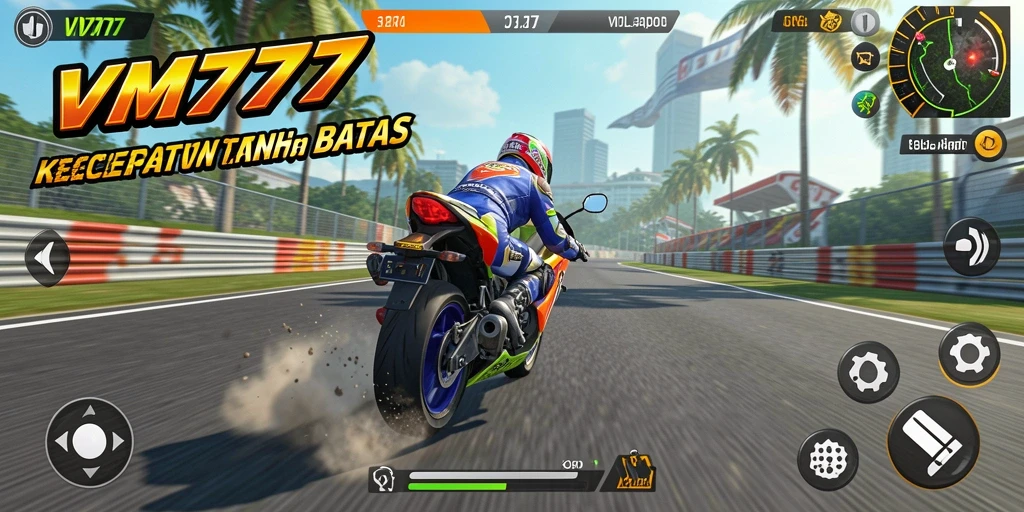 Tangkapan layar gameplay balapan motor yang mendebarkan.